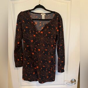 Shosho women’s black Long Sleeve sleepwear shorts Romper Orange spiders medium